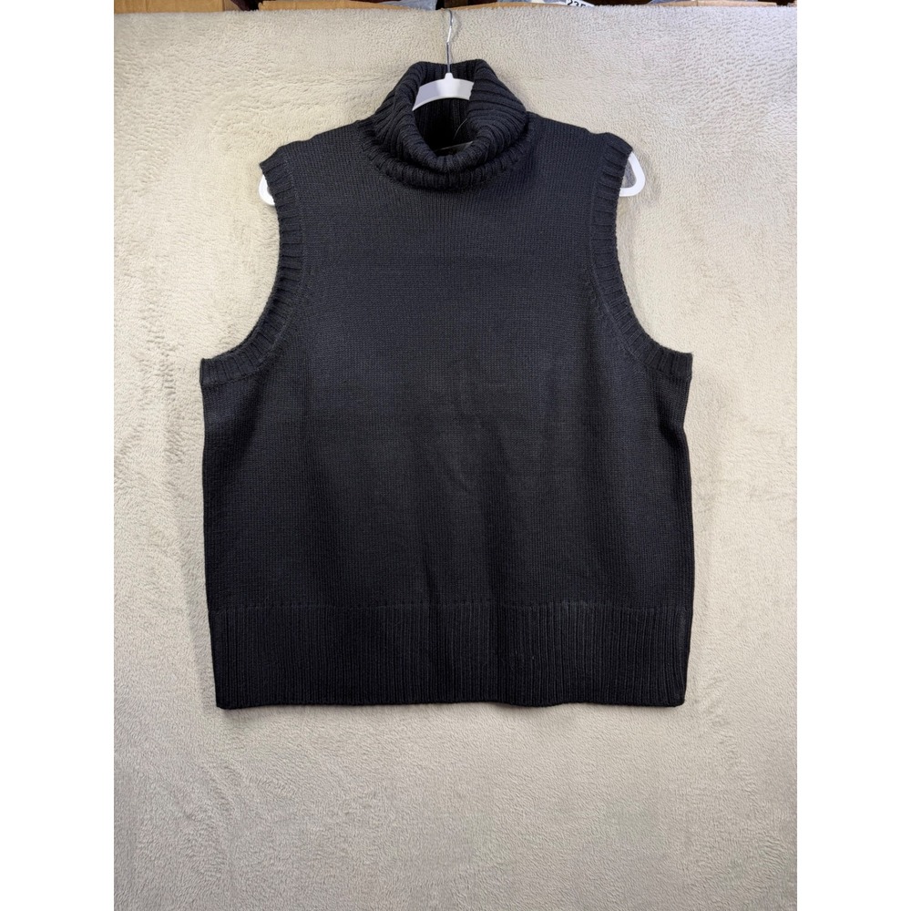 Terry Lewis Turtleneck Sweater Vest Womens 2X Black Knit Sleeveless Layering Top